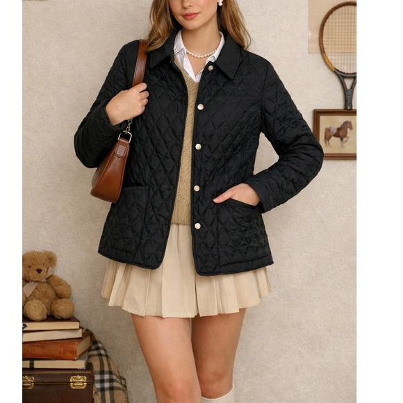 L.L. Bean Jackets & Blazers - L.L. Bean Women's Navy Quilted Barn Jacket Plaid Lined Snap Front Coat- L